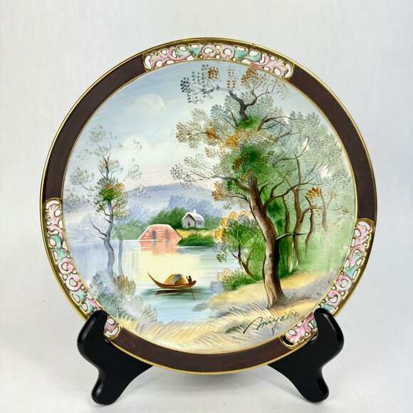 Vtg Ucagco China Hand Painted Decorative Plate Occupied Japan Village Scene - Picture 1 of 10